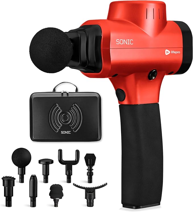 LifePro Sonic Massage Gun Percussion Muscle Massager, 8 Heads & 5 Speeds | Up to 6-Hr Runtime, Deep Tissue Massage Gun for Neck, Back, Calves, Quads, Feet, Trigger Points & Recovery Support