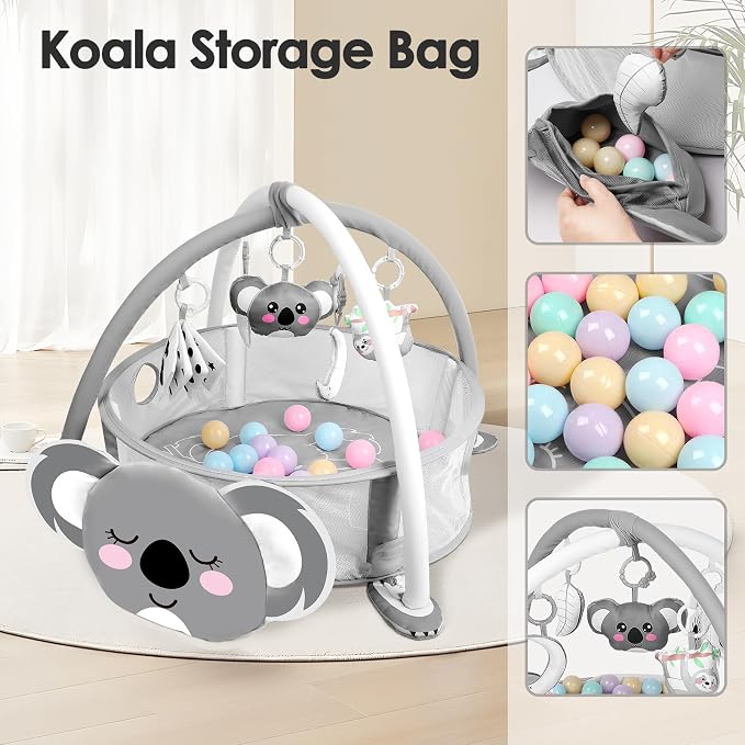 dearlomum Koala 4-in-1 Baby Play Mat Gym, with Ball Pit | Includes 30 Balls & 5 Learning Sensory Toys, Floor Gym Playmat for Newborn Infant Tummy Time, Ball Pit, Boy & Girl Gift
