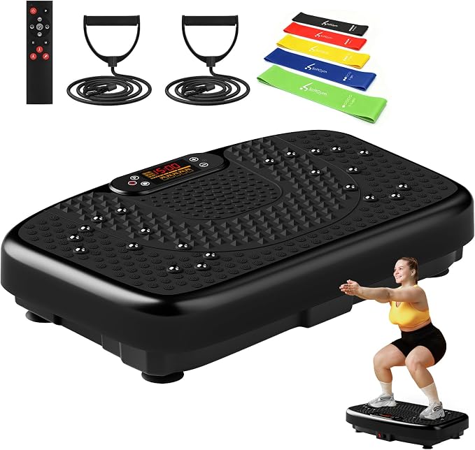 SoftGym Vibration Plate Exercise Machine for Lymphatic Drainage & Fitness | Quiet Heavy Duty 450lbs Capacity Platform, 120 Speeds Shake Machine with Resistance Bands for Home Muscle Activation