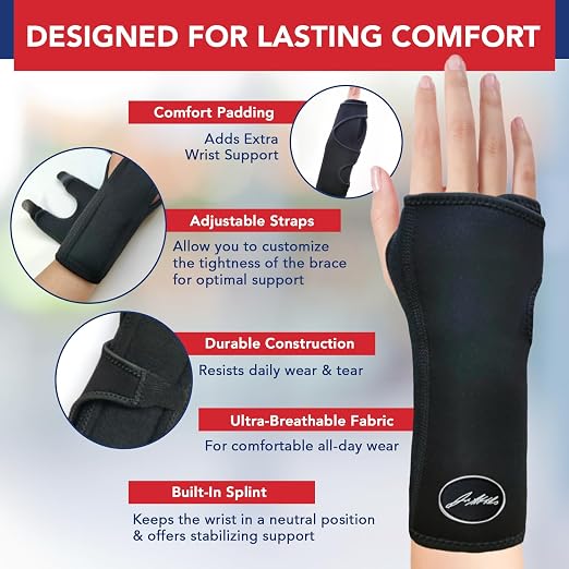 Dr. Arthritis Nighttime Pain Relief Wrist Brace for Carpal Tunnel, Tendonitis, Arthritis | Fits & Soothes Aches in Both Hands | Palm Cushion Beads for Hot Spots | Breathable Fabric (1 Pack - Black)
