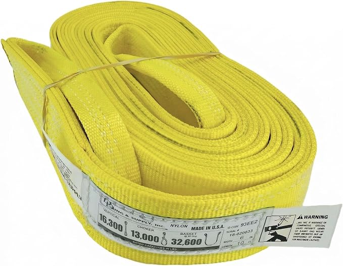 DD Sling 6 Inch x 10 Foot Nylon Lifting Sling – USA Made, 16,300 lb Vertical, 13,000 lb Choker, 32,600 lb Basket – 2-Ply Heavy Duty 900 Webbing, Type 3 Flat Eye & Eye Rigging Sling