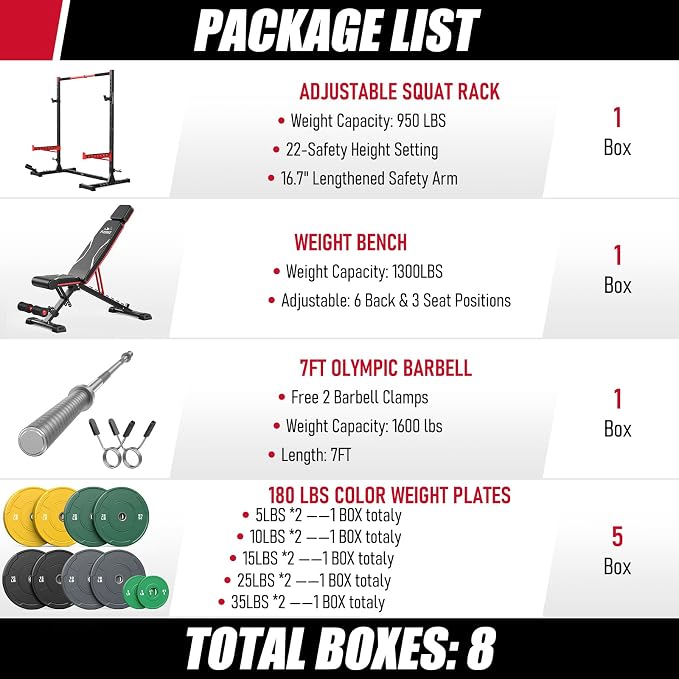 FLYBIRD SR1 Squat Rack, Adjustable Power Rack for 6FT/7FT Barbells | Squat Rack for Home Gyms with Pull-Up Bar,22 Adjustment Positions, J-Hooks and Safety Spotter Arms w/ 110/180LBS Home Package