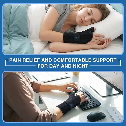Carpal Tunnel Wrist Brace with Thumb Support, Thumb Brace Spica Splint for De Quervains Tenosynovitis, Tendonitis, Trigger Thumb Splint Wrist Support for Men Women - Left Hand, Black, L/XL