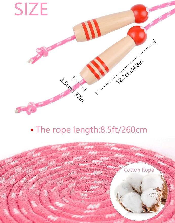 Jump Rope for Kids, Lorvain Adjustable Skipping Rope | Kids Jump Ropes with Wooden Handle for Girls Boys, Weighted Jumping Ropes for Fitness Workout Exercise Outdoor Fun Activity