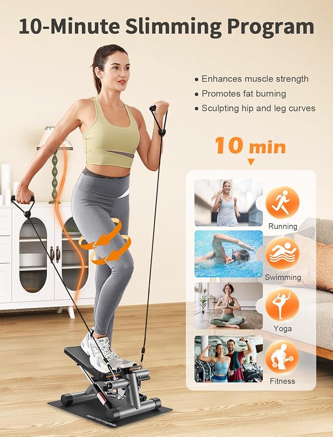 SPORTSROYALS Stair Stepper,Twist/Mini Stepper for Exercise at Home,Step Machine with Resistance Bands for Full Body Workout, 350lbs+ Capacity