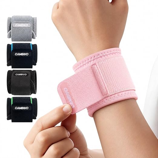 CAMBIVO 2 Pack Wrist Brace for Carpal Tunnel with wraps, Pink | Wrist Support, Adjustable Wrist Wraps for Weightlifting, Tendonitis, Pain Relief, Sleeping, Night, Gym, Neoprene, Both Hands