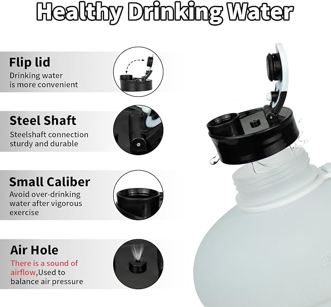 TOOFEEL Gallon Water Bottle - 128 oz with Flip Lid & Handle - BPA Free with Measurements - Black & White Gradient