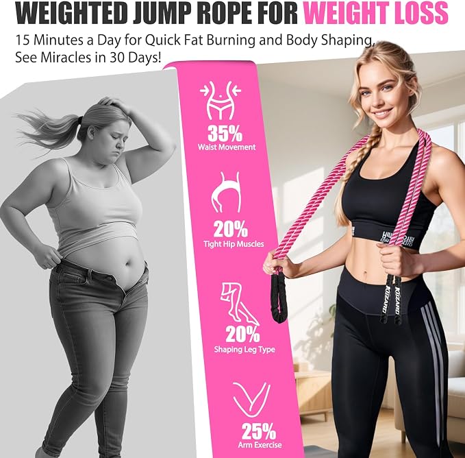 KUZARO Jump Rope, Weighted Jump Rope for Women, Heavy Jump Ropes for Fitness, Home Gym Exercise Equipment, Adult Skipping Rope for Improve Strength, Weight Loss, Boxing Training,Total Body Workout Equipment