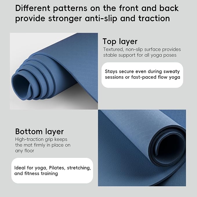 Extra Wide Yoga Mat 72" x 32", 6mm Non Slip TPE Exercise Mat with Carrying Strap, Large Workout Mat for Yoga, Pilates, Stretching, HIIT & Home Gym