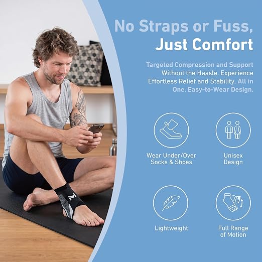 Ankle Brace for Men & Women, Breathable Compression Compression Sleeve for Plantar Fasciitis Relief, Adjustable Ankle Brace for Sprain Recovery & Sports Protection(Grey-1 Pc)