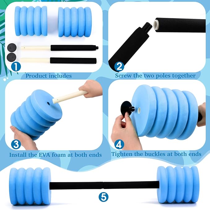 Soulchen Long Aquatic Exercise Dumbbells Pool Exercise Foam Water Weights Dumbbell Aquatic Pool Barbells with High Density EVA Foam for Swim Water Aerobics Workouts Loss