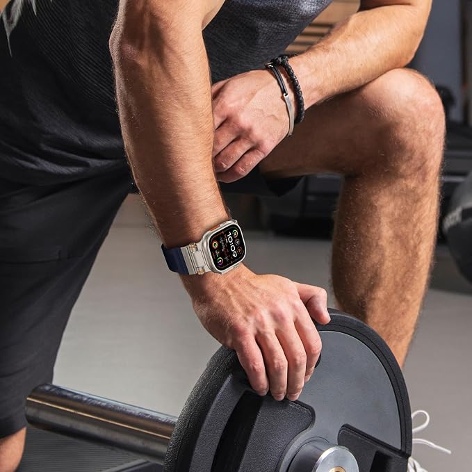 Band Compatible with Apple Watch Ultra 3/2/1 Band 49/46/45/44mm | Metal Connector with Silicone Rugged Strap for iWatch Ultra Series 11/10/9/8/7/6/SE3/SE2/SE/5/4/3/2/1, Navy Blue/Titanium
