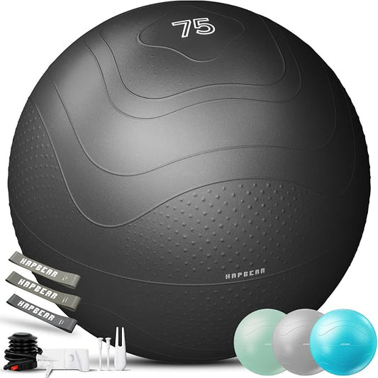 HAPBEAR Exercise Ball- Anti-Burst Slip-Resistant Yoga/Pilates Ball for Core Training & Posture Improvement, Home Gym/Rehab/Pregnancy Ball, Quick Pump & 3 Resistance Bands Included