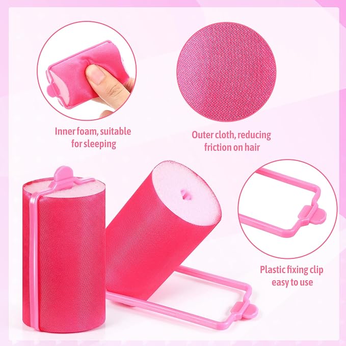 Syhood 18 Pcs Satin Rollers for Black Hair Foam Sponge Rollers Pink Satin Wrapped Hair Curlers for Hairdressing Styling (1.42 Inch)