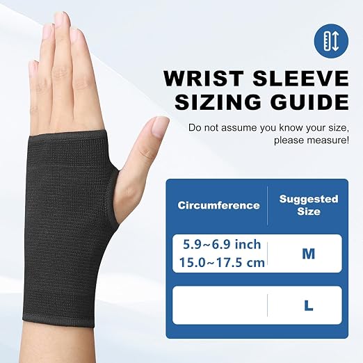 Palm Brace Wrist Support Sleeves (1 Pair), Everyday Use Wrist Brace, Compression Carpal Tunnel for Wrist Pain Relief, Fitness Gloves, Sports Glove, Wrist Brace for Men and Women (M, Black)