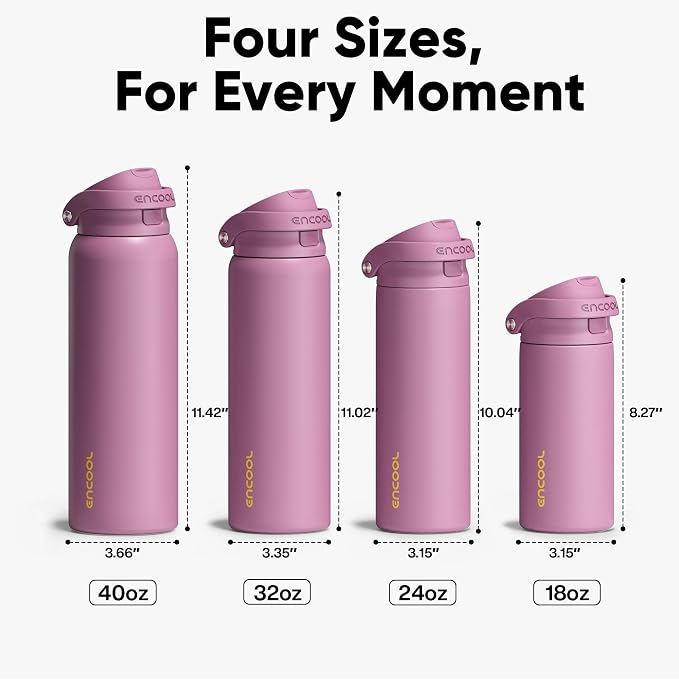 ENCOOL Leakproof Insulated Water Bottle with Straw Dual-Sip Water Bottle Bag-Safe Design for Work, Commute & Gym – Keeps Drinks Cold All Day, 32 oz, Mountbatten Pink