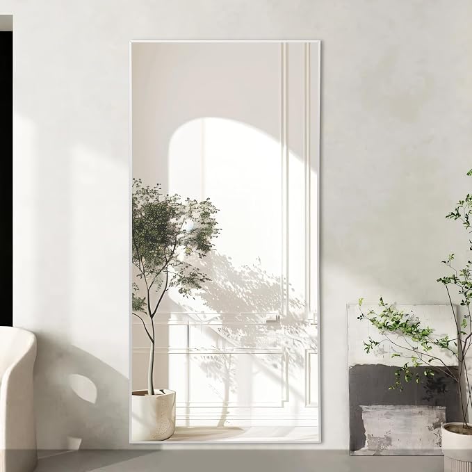 MELOMOIR 71"x32" Silver Mirror Full Length, Free Standing Mirror Leaning or Hanging, Silver Floor Mirror for Bedroom Living Room Home Gym Cloakroom, Thin Aluminum Frame, Tempered Glass, Silver