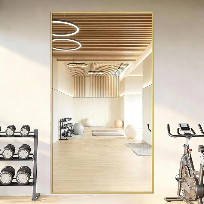 MELOMOIR 76"x44" Oversized Floor Mirror Freestanding, Oversized Mirror Full Length for Bedroom Living Room Dressing Room Gym Yoga Hair Salon, Gold Mirror Full Length with Shatterproof Tempered Glass