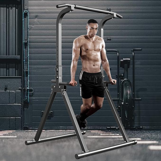 YYJO Foldable Pull Up Bar Free Standing Multi-function Power Tower Dip Bar with Assistance Bands Home Gym Strength Training Equipment