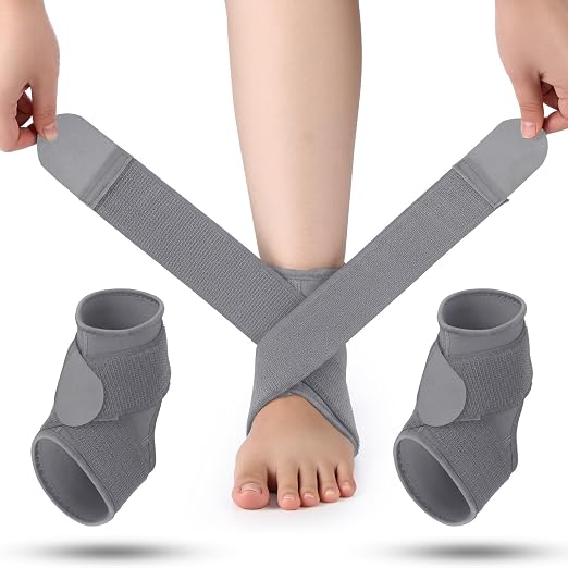 Honoson 2 Pcs Ankle Brace Kid Ankle Support Youth Neoprene Lace up Compression Sleeve Foot Brace Stabilizer with Adjustable Strap for Sport Sprained Plantar Fasciitis Achilles Tendonitis(Grey,S)