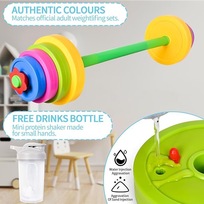 Kids Weight Set – Adjustable Barbell & Kettlebell with Water Bottle | BPA-Free Plastic, Safe for Ages 3-8, Water-Fillable for Adjustable Weight, Boosts Coordination & Confidence