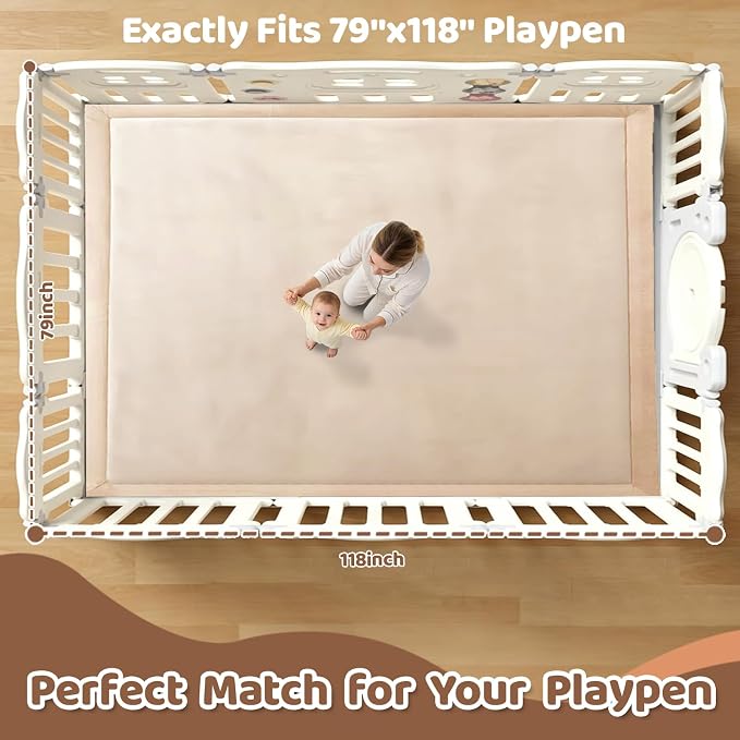 Baby Play Mat for Floor, 118'' x 79'' Thicken Foam Soft Padded Playmat for Tummy Time, Playpen Mat for Toddlers Infant Kids, Water-Repellent Coral Velvet, Non-Slip Bottom Safe for Crawling (Brown)