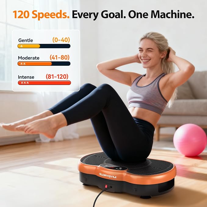 Vibration Plate Exercise Machine for Body Shaker Machine & Weight Loss, Shake Plate with Resistance Bands, 120 Speed Levels, Remote Control, Full Body Workout, Compact Home Gym Equipment
