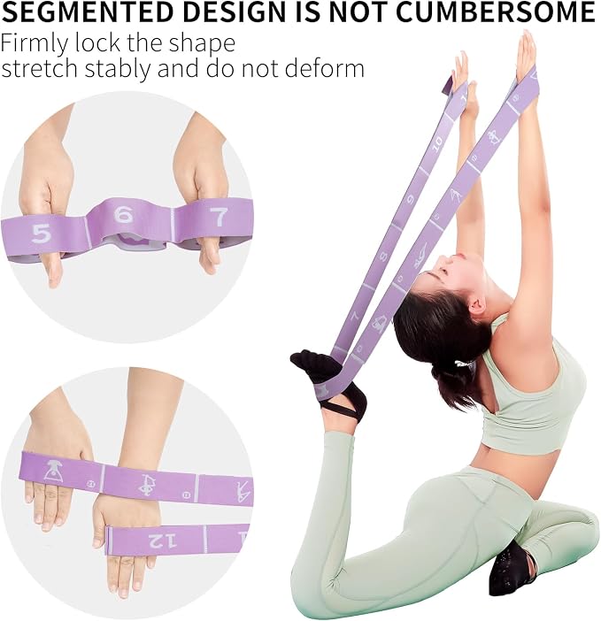 Yoga Strap with 10/12 Loops - Multi-Functional Stretch Band for Pilates, Dance, Gymnastics, Physical Therapy, Flexibility & Resistance Training, Ballet, Latin Workouts