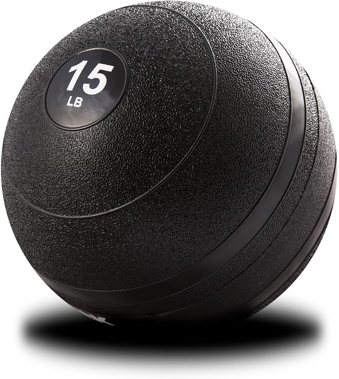 York Barbell 15LB Rubber Slam-Ball – Dead Weight with Textured Surface – Minimal Bounce Absorbs Impact – Pilates Yoga Strength Training Physical Therapy Cardio Exercises for Full Body Workout - Black