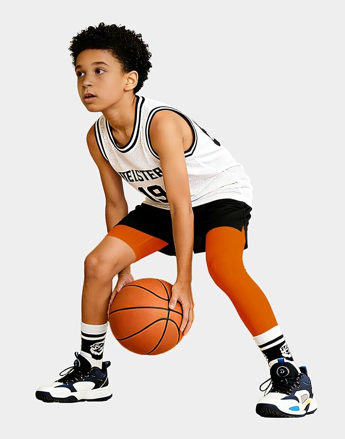 MIVEI One Leg Compression Tights Youth Boys Basketball Leg Sleeve | Kids Compression Pants Girls' Single Leg Tights 3/4 Leggings for Baseball Softball Soccer Running Football, Sports Base Layer