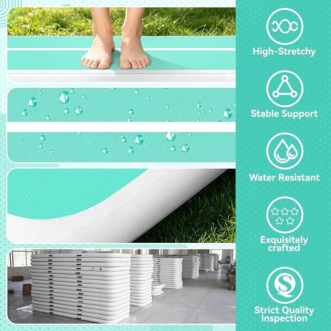 FBSPORT 6.6ft/10ft/13ft/16ft/20ft Inflatable Air Gymnastics Training Mat | 4/6/8 inches Thickness Inflatable Mat, with Electric Pump, Suitable for Home Training/Cheerleading/Yoga/Water