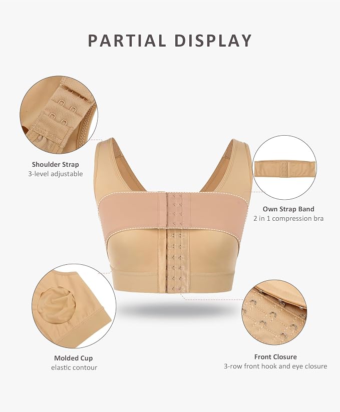 FeelinGirl Arm Compression Sleeve Women Post Surgery Front Closure Bra | Arm Lipo Compression Garment, Seamless Arm Shaper for Flabby Arms, Lymphedema Compression, Breast/Back Support
