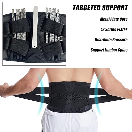 Luwint Lower Back Brace for Pain Relief Support, Lumbar Support Belt with Metal Splint & Adjustable Straps, Breathable Waist Belt for Work Gym Weight Lifting