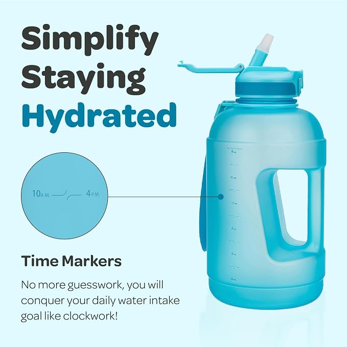 Hydracy Motivational Water Bottle with Time Marker and Straw Lid 78 oz | Leakproof,BPA Free,No Sweat Neoprene Sleeve,Carry Strap,Daily Intake Tracking for Fitness & Outdoors