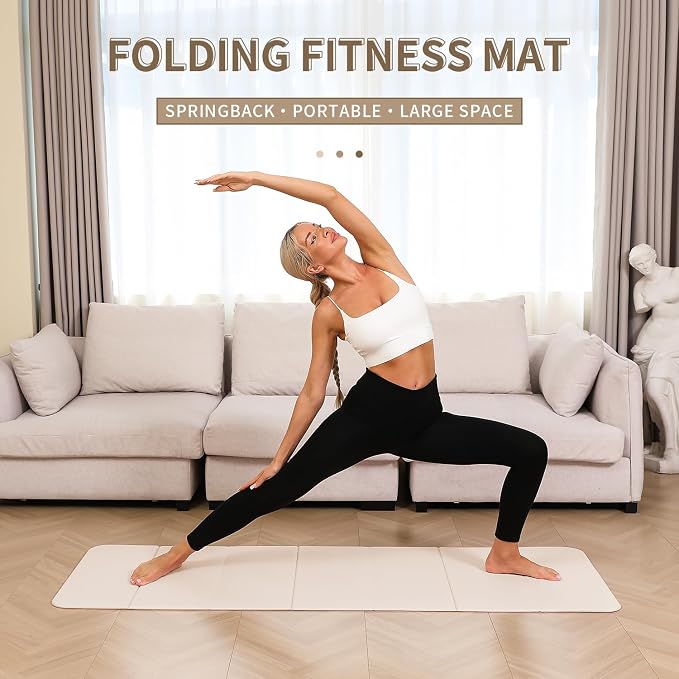 PAIDU Foldable Yoga Mat 10mm Thick, 75"x26" Non-Slip Fitness Exercise Mat | SGS Certified| uick Fold，Easy Storag，Portable for Yoga/Pilates/Studio/Home Workout
