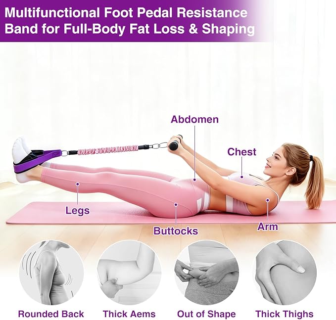 Durable Comfortable Padded Handle Adjustable Pedal Resistance Band 20-40LBS for Full Body Workout
