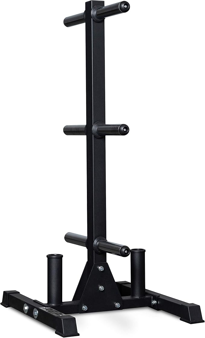 REP Fitness Bar and Weight Plate Tree Rack, Olympic Bumper Iron Storage Stand, Home Gym Organizer with 6 Chrome Horns, Dual Barbell Holders, 850 lb Capacity, Compact 24L/24W/50H in, Heavy Duty Steel