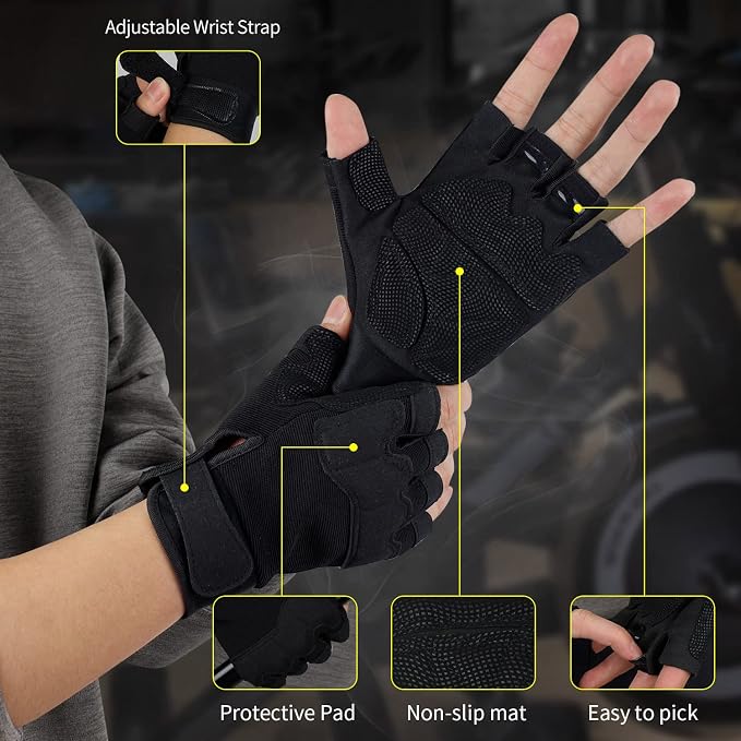 FIORETTO Fingerless Gloves for Men, Breathable Grip Palm Gloves for Motorcycle Riding, Driving, Cycling, Exercise, Workout, Climbing, Hiking and Outdoor Activities M210603