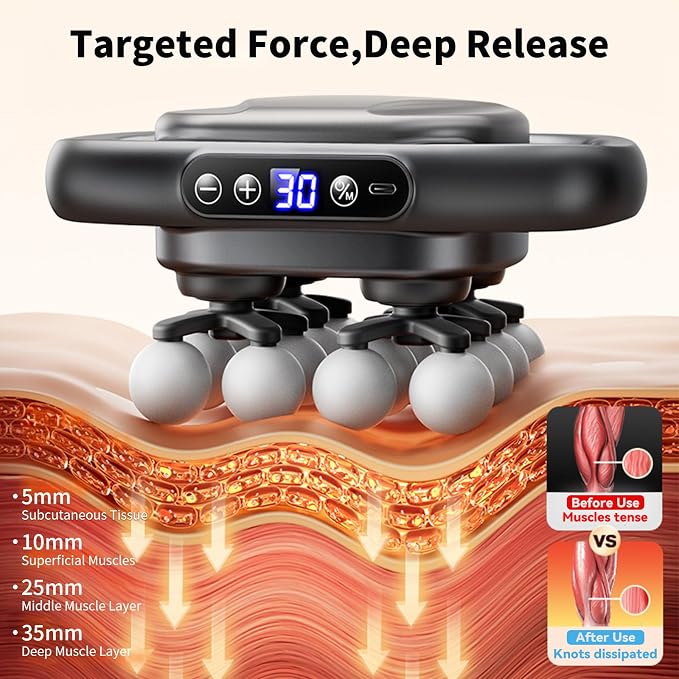 Mini Massage Gun, 2026 Upgrade Portable Deep Tissue Massager with 16 Heads & 3 Modes, 30 Intensity Levels, Ultra-Quiet for Neck, Back, Legs Pain Relief, Ideal for Women, Travel, Home & Office Use