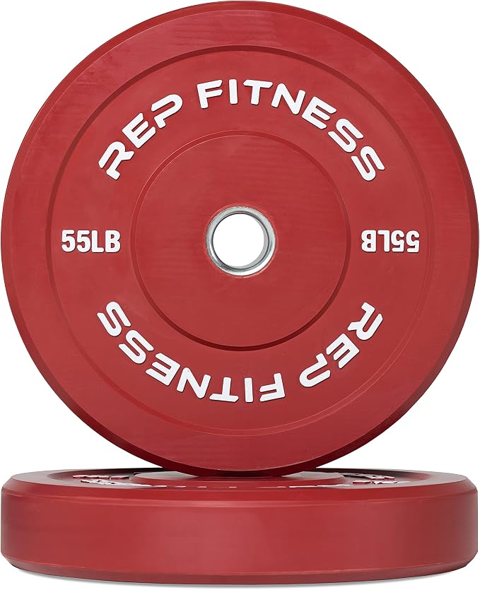 REP Color Bumper Plates LB Olympic Barbell Weights – Rubber Training Discs for Home Gym Strength Lifting, Low Bounce Durable, Weight Pairs & Sets 10 15 25 35 45 Pound Options