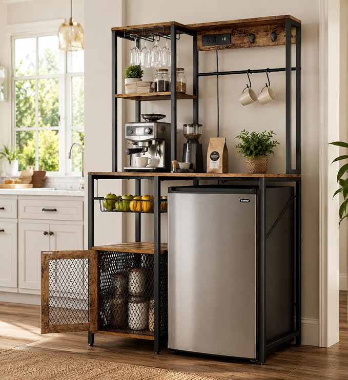 Garvee Microwave Stand & Fridge Stand, Baker's Rack with Power Outlet