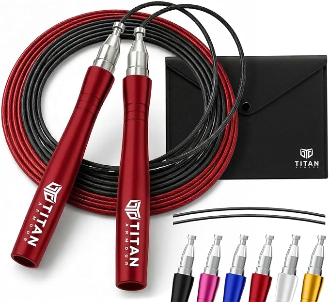 Titan Armour® Speed Rope - Professional Self-Locking & Adjustable, Adult Speed Jump Ropes for Fitness | 2 x Steel Ropes, Cable Protector & Travel Case | Jump Rope Crossfit, Boxing, Fitness MMA for Men & Women