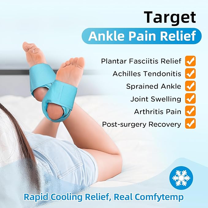 Comfytemp Ankle Ice Pack Wrap for Plantar Fasciitis, Swelling, Foot Pain Relief, FSA Eligible HSA, Gel Packs for Injuries Reusable, Hot Cold Compress for Achilles Tendonitis, Sprained Ankles, 2 Packs | FSA Eligible HSA, Gel Ice Packs for Injuries Reusa...