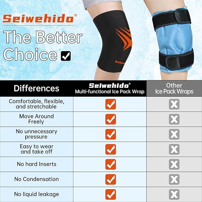 Extended Leg Knee Ice Pack Wrap Ice Sleeve for Knees Injuries Reusable Soft | Gel Freeze Knees Brace for Swelling, Replacement Surgery, Cold Compress Therapy for Arthritis, Meniscus Tear and ACL Gift