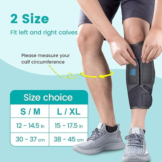 Calf Brace Compression Sleeve for Torn Calf Muscle fit Men & Women, Innovative 2 Layer Elastic Bandage for Legs adds Extra Pressure for Strain, Swelling, Cramps, Varicose Vein -L/XL (Black)
