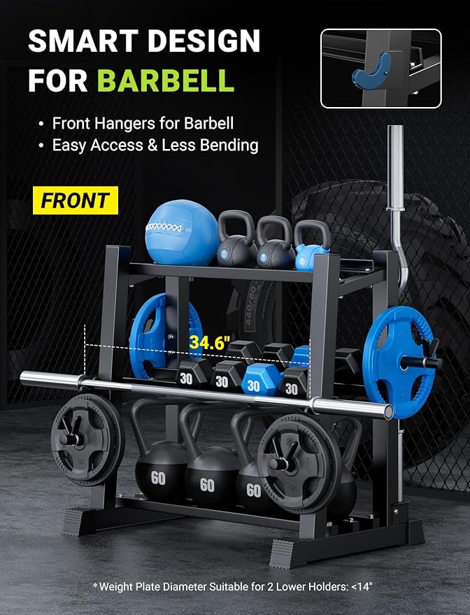 YOLEO Dumbbell Rack Stand Only, 1100LBS Heavy Duty Weight Rack for Home Gym, Adjustable 3-Tier Weight Storage Rack for Dumbbells, Barbells, Kettlebells & Weight Plates, Compact Workout Equipment Organizer