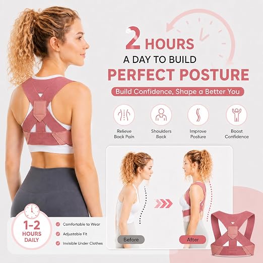 Back Brace Posture Corrector for Women, Adjustable Shoulder Support Strap, Invisible Back Straightener, Lightweight Breathable Posture Support for Daily Comfort, Office and Home Use