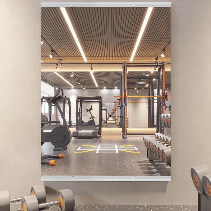 pertetey Home Gym Mirror, 63X28 Inch(1Pack) Large Frameless Tempered Glass Full Body Wall Mounted Mirror for Gym, Yoga, Exercise, Dance Studio