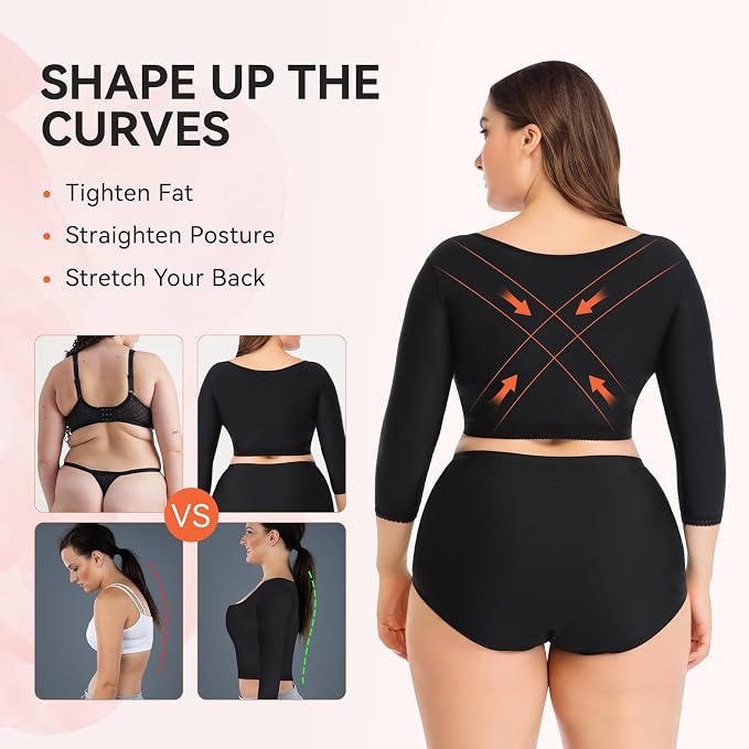 woahee Women's Arm Shaper Plus Size Arm Faja Compression Sleeve Garment Post Surgical Arm Shapewear
