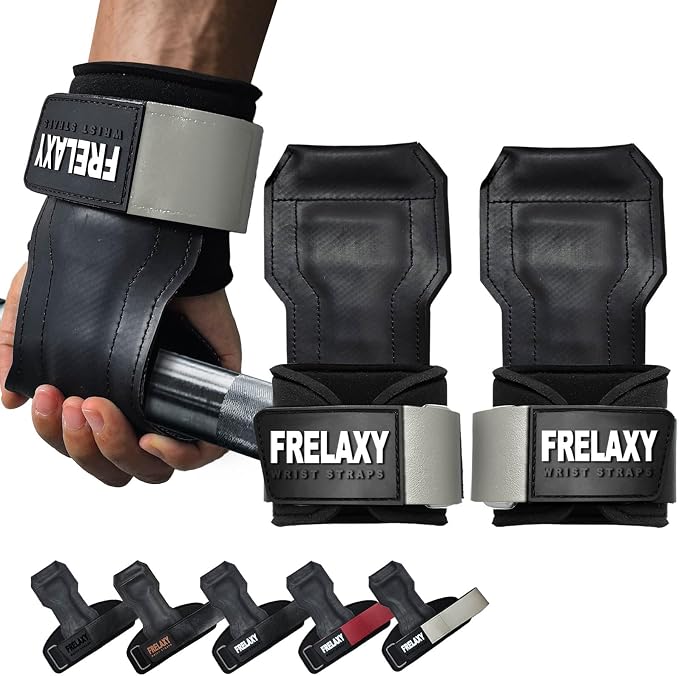 Frelaxy Lifting Wrist Straps, Rubber Weight Lifting Grips for Deadlifts | Non-slip rubber palm, Full palm protection, Neoprene wrist padding, Enhanced grip support, Pull ups rows lat pulldowns